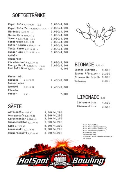 Karte: Softgetränke & Säfte