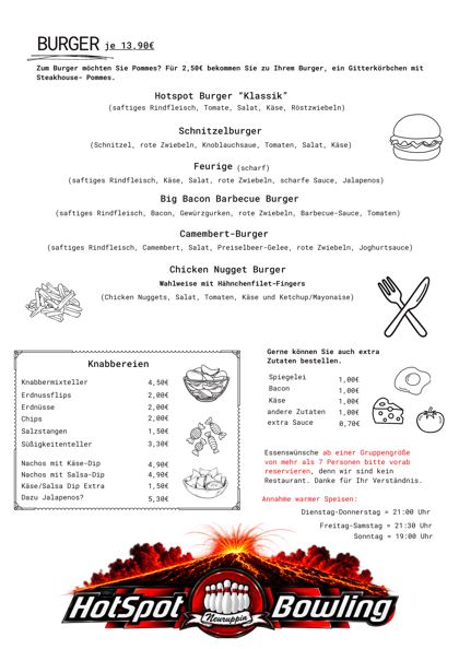 Karte: Burger & Knabbereien